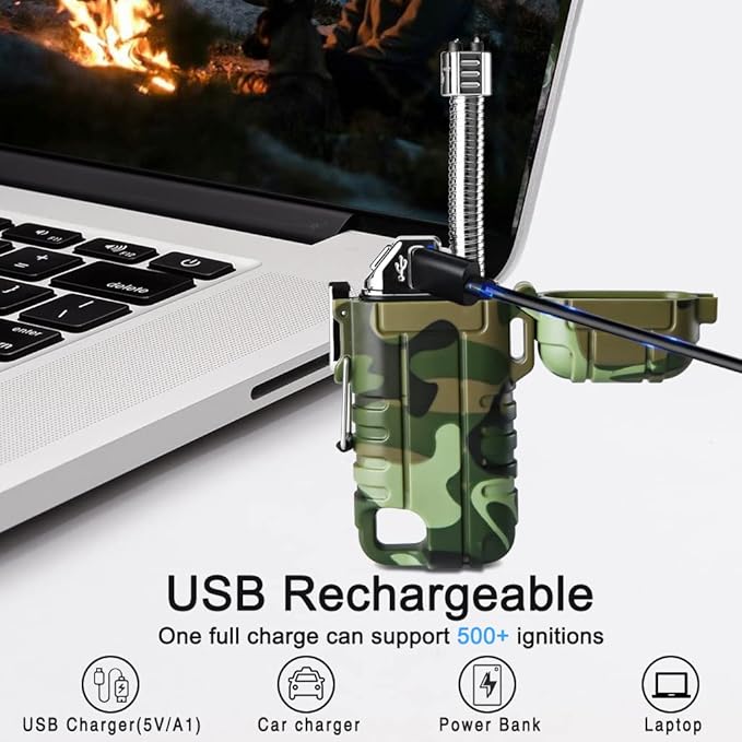 SUPRUS Waterproof Lighter Windproof Lighter Arc Plasma Lighters USB-C Rechargeable with Expandable and Flexible Neck for Outdoor, Camping & Kitchen (Camouflage, 2Packs)