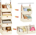 Hanging Closet Organizer 4 Tier, Clothes Hanging Shelves with Foldable Storage Baskets, Space-Saving Closet System for Bedroom, Home, Dorm, RV, Hat, Bags, Shoes