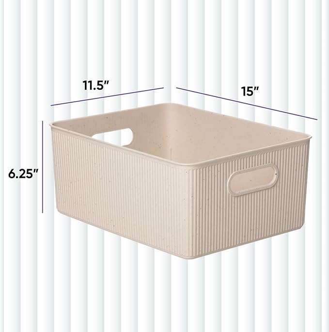 Superio Eco-Friendly Decorative Plastic Basket Open Home Storage Bins Organizer Baskets, Large (2 Pack) Container Boxes for Organizing Closet Storage Bins for Shelves Drawer Shelf 15 Liter