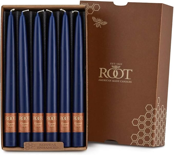 Root Candles Unscented Dinner Candles Premium Beeswax Blend Boxed Candle Set, 9-Inch, Abyss, 12-Count