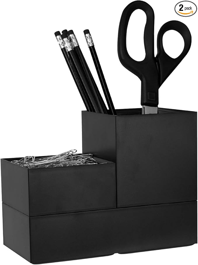 Bostitch Office Konnect Desk Organizer Accessory Tray & Storage Cup Bundle, Stacks for Desktop Storage,Makeup Organization, Black