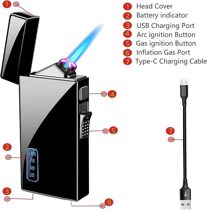 Arc Lighter and Butane Torch - 2 in 1 Refillable Electric Lighter, USB Rechargeable, Windproof for BBQs, Candles, Camping (Rainbow Dragon)