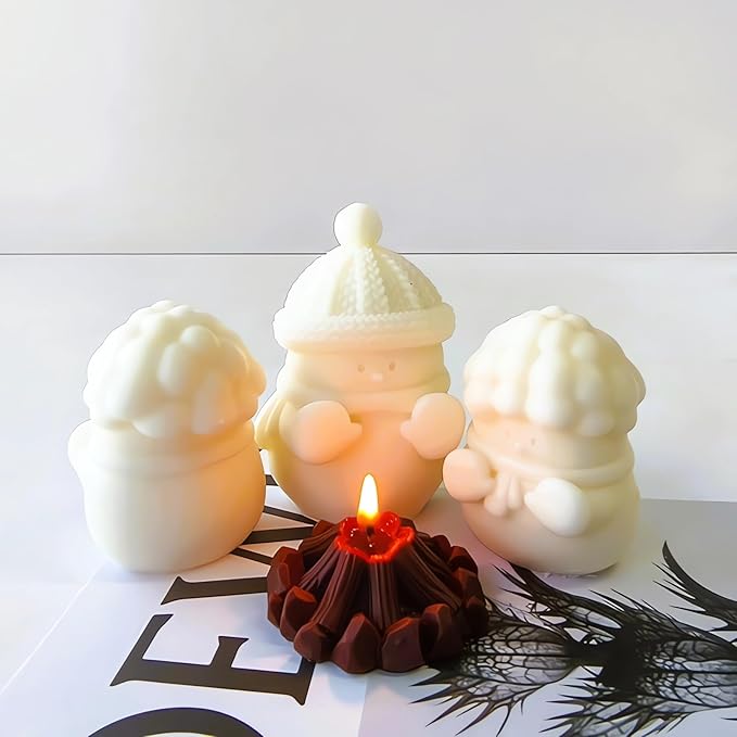 Snowman Silicone Mold, Snowman Warm at a Fire Candle Mold for Soap Soy Wax DIY Handcraft, Yeti Resin Mold Gift Wedding Party Home Dinner Festive Days Car Decoration (Curly Hair Snowman)