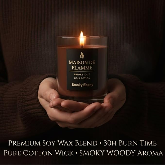 Smoke Odor Eliminating Candle – Smoky Ebony Soy Wax Candle for Kitchen, Apartment & Home Smells, Long Lasting Odor Neutralizing Scented Candle, 150g / 5.3 oz – Maison De Flamme