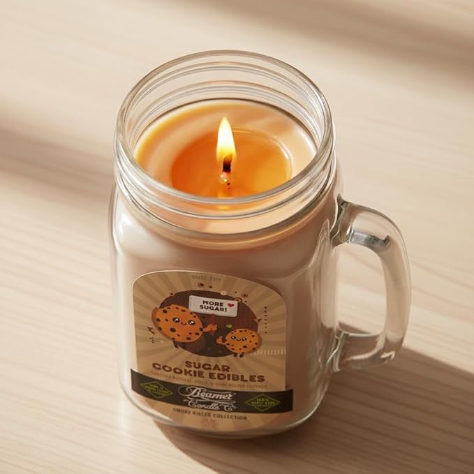 Sugar Cookie Edible Candle – Odor Eliminating, Strong Scent – Sugar Cookies with Vanilla – Long Lasting 90 Hour Burn – Large 12oz Mason Jar – Made in USA – Beamer Candle Co.