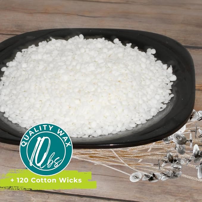 Soy Wax Beads for Candle Making | 10lb Soy Candle Wax Pastilles + 120 Wicks | Smooth Blend for High Load Fragrance Formulation |Candle Making Supplies