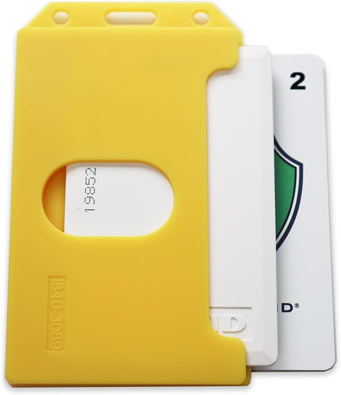 5 Pack - Heavy Duty 2-Sided Rigid Multi Card Holder - Hard Plastic Vertical ID Badge Holders for 2 Standard or Thick Prox Cards, Fuel Card, CAC, Work Badge, or Credit Cards by Specialist ID (Yellow)