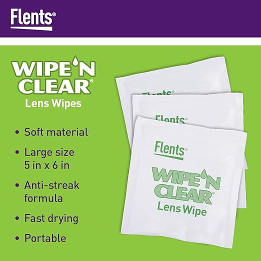 Flents Glasses Cleaner Wipes, 75 Count, Eyeglass Cleaning Wipes, Pre-Moistened, Individually Wrapped, Smudge & Streak-Free Lens Wipes for Glasses & Sunglasses, Safe for AR Coated Lenses