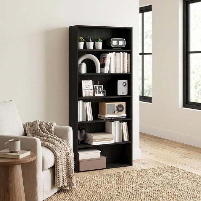Furnifact Espresso Wood Bookcase with Sturdy Construction, Modern Design, and Versatile Storage for Living Room, Bedroom, or Office