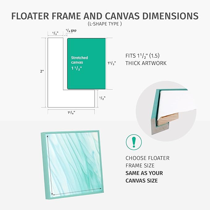 Pixy Canvas Floater Frame 31x31 for 1-1/2 (1.5) inch Deep Canvas Paintings/Canvas Prints/Wood Canvas Panels/Wall Art/Wall Decor/Home Decor/Artwork (Black Stripe, 31 x 31 inch, Square)