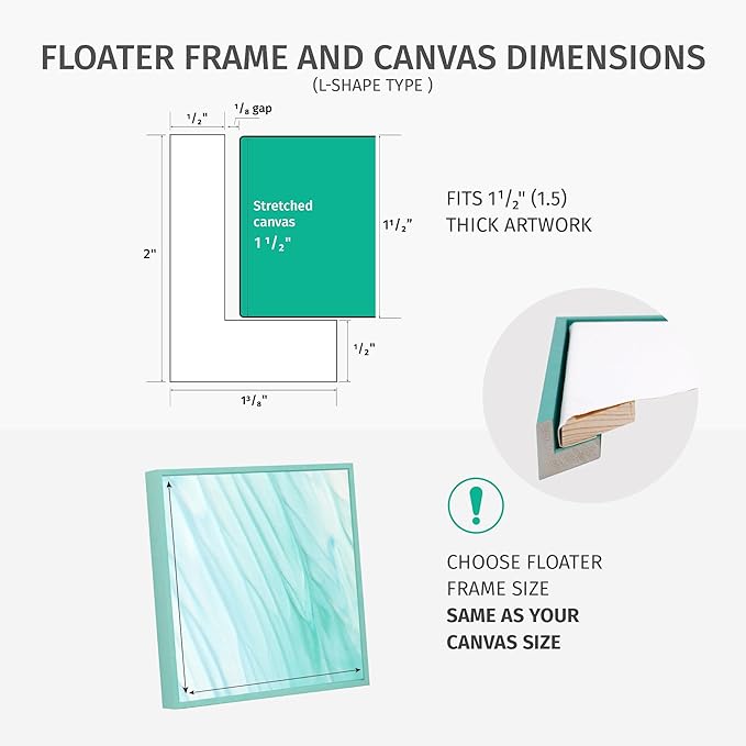 PIXY CANVAS Floater Frame 28x28 for 1-1/2 (1.5) inch Deep Canvas Paintings/Canvas Prints/Wood Canvas Panels/Wall Art/Wall Decor/Home Decor/Artwork (Antique Silver, 28 x 28 inch, Square)