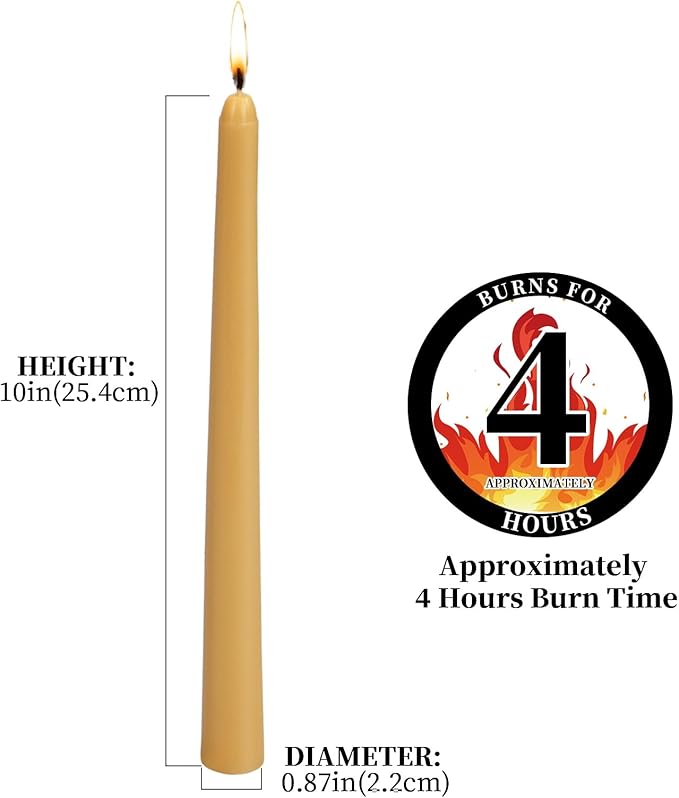 KONNI 0.87×10 Inch Wax Yellow Taper Candles, Unscented and Smokeless Tall Candlesticks, 10 Pack Tapered Candles with Cotton Wicks, Long Burning, Ideal for Weddings, Dinner Parties, and Home Décor
