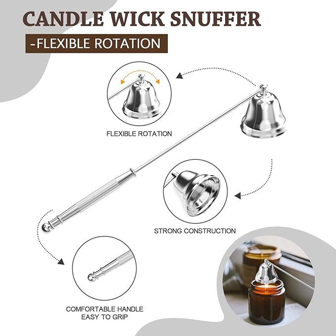 6 in 1 Candle Accessory Set,Candle Wick Trimmer Cutter,Candle Wick Dipper,Candle Wick Snuffer, Rechargeable Candle Lighter,Storage Tray Plate,Tweezers,Stainless Steel Candle Care Kit Home Gift