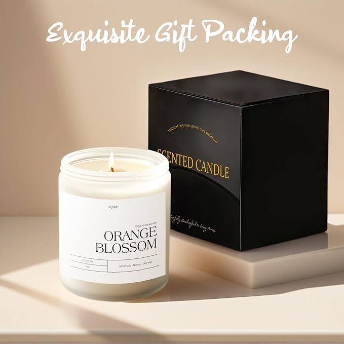 Orange Blossom Candles for Home Scented, Natural Soy Wax Aromatherapy Non Toxic Candle for Stress Relief, Long Burning & Lasting Candle Gifts for Halloween, Birthday, Christmas, Thanksgiving