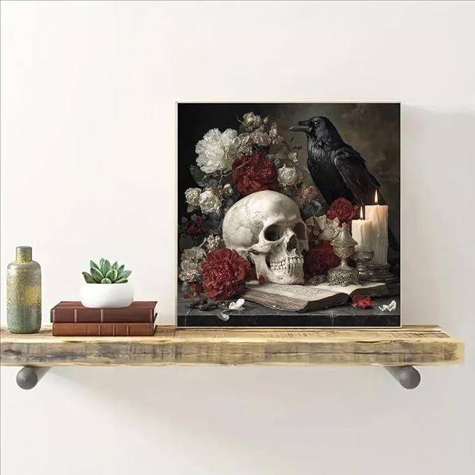 Diamond Art Kits for Adults Skeleton Diamond Painting Kit Candle, DIY Crafts for Adults 5D Full Square Drill Gem Art Embroidery Painting Kit for Home Wall Decor, Birthday Girl 15.8x15.8 inch Q-7S31