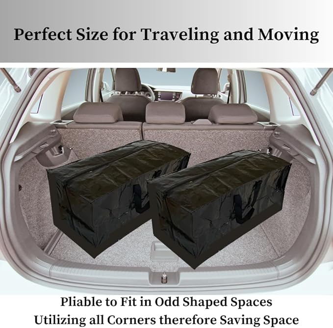 Evelots Large Packing Bags for Moving 4 Pack Storage Totes for Space Saving with Zippers & Carrying Handles for Camping, Garage, Outdoor Patio Cushion, Clothes, Comforters Storage Bags Black