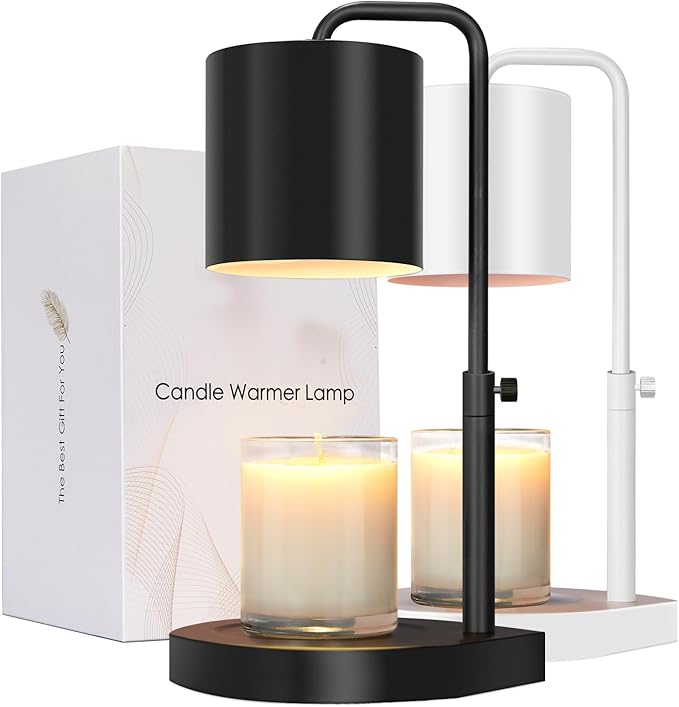 zukakii Candle Warmer Lamp Adjustable Height Dimmable with Timer Large Jar Candles Compatible - No Flame Scented Wax Warmer with 2 Bulbs - Mothers Day Gift - Black