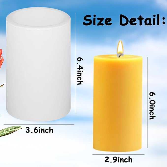 3 x 6Inch 65 Hours Wax Pillar Candle Mold Large Cylinder Silicone Candle Mold Cylinder Resin Casting Mould Long Cylinder Silicone Mold for Candle Home Decoration