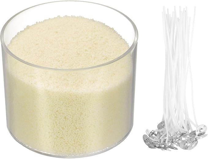 MECCANIXITY Pearled Sand Candles with 30 Pcs Wicks 14Oz / 400g Candle Beads Refillable Powder Sand Wax Making Kit for Thanksgiving Christmas Wedding Party DIY Home Crafts, Beige