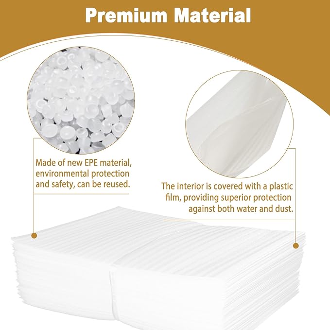 50 Pack 6''x8'' Cushion Foam Pouches, Moving Supplies for Dishes, Packing Foam for Dishes & Cups, Glass Packing Paper and Plate Protectors for Moving Fragile Items (150x200x1MM)