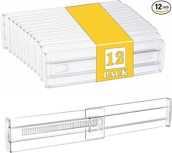 12 Pcs Drawer Dividers for Clothes, 3.15" High 11.34"-19.69" Adjustable Expandable Dresser Drawer Organizer, Clear Plastic Separators for Dresser, Baby Clothing (12, clear)