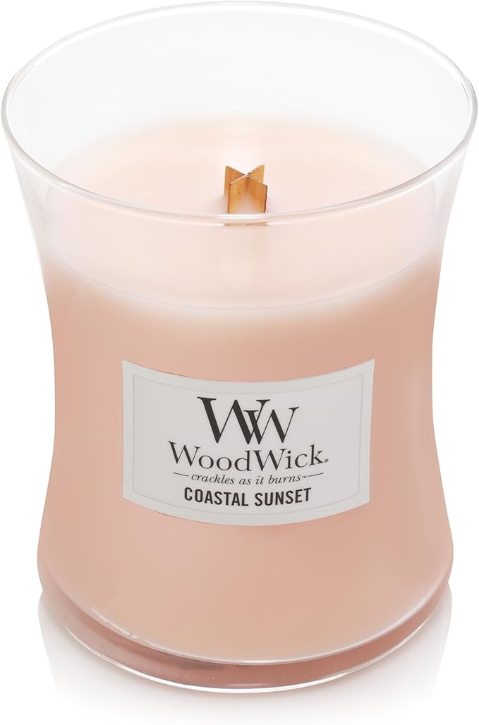 WoodWick Coastal Sunset Gifts for Women and Men, 9.7 oz Medium Hourglass Candle with Crackling Wick