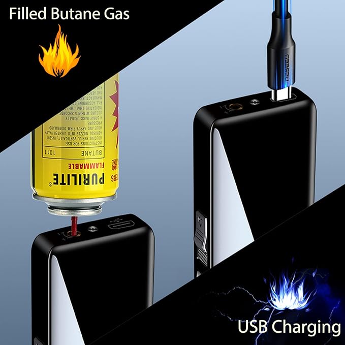 Arc Jet Flame Torch Lighter - 2 in 1 Electronic Refillable Butane, USB Rechargeable With Battery Indicator, Windproof Infinity Electric Cycle Charge (Rainbow Dragon)