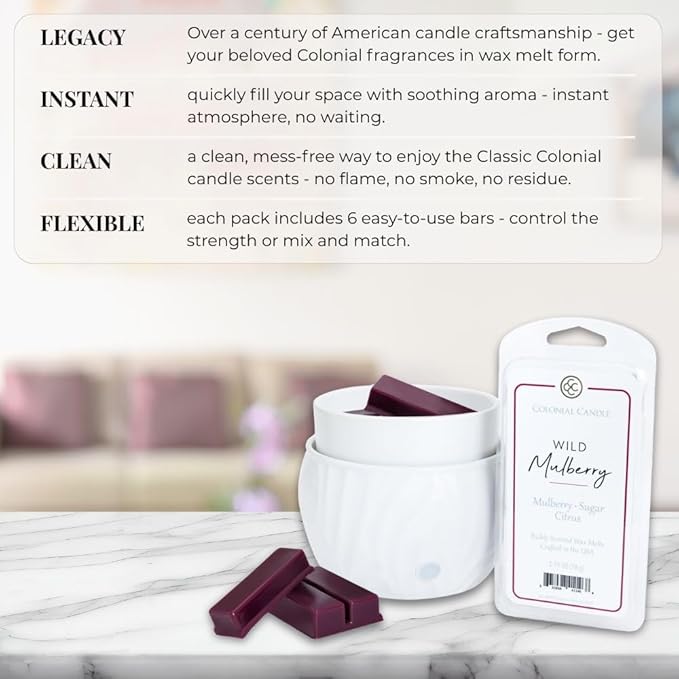 Colonial Candle Wild Mulberry Wax Melts, Wax Melt Warmer Cubes, Long Lasting Scented Wax Warmer Cubes, 4 Pack, 6 Cubes Each - Made in The USA
