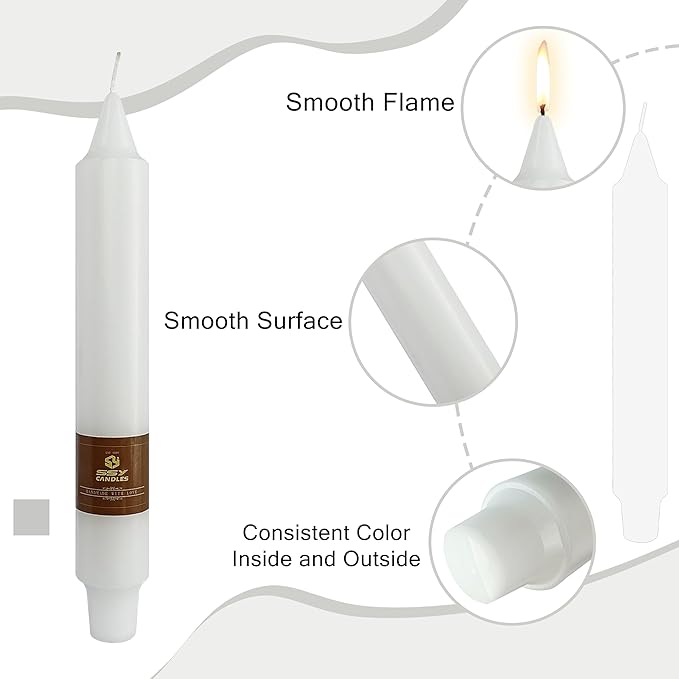 White Taper Candles 9 inch - 4 Pack Fat Candle Taper Candles Dripless, Smokeless, Unscented Tall Candlesticks - Perfect for Home Decor, Weddings, and Special Occasions