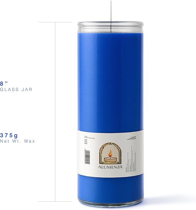 3 Pack Blue 7 Day Candles in Glass Jar – Paraffin Wax, Clean Burning Unscented | Large & Tall Devotional Prayer Pillar Candles for Home, Memorial, Spells, Long Lasting
