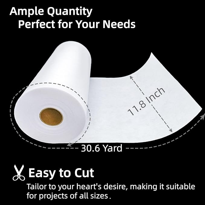 ANXINZENITH Heavy Weight Fusible Interfacing for Sewing-11.8" x 30.6 Yards,White Iron-On Non-Woven Fabric Stiffener,Suitable for Quilting,Crafts,Clothing,and Home Decor Sewing Materials（100g/㎡）