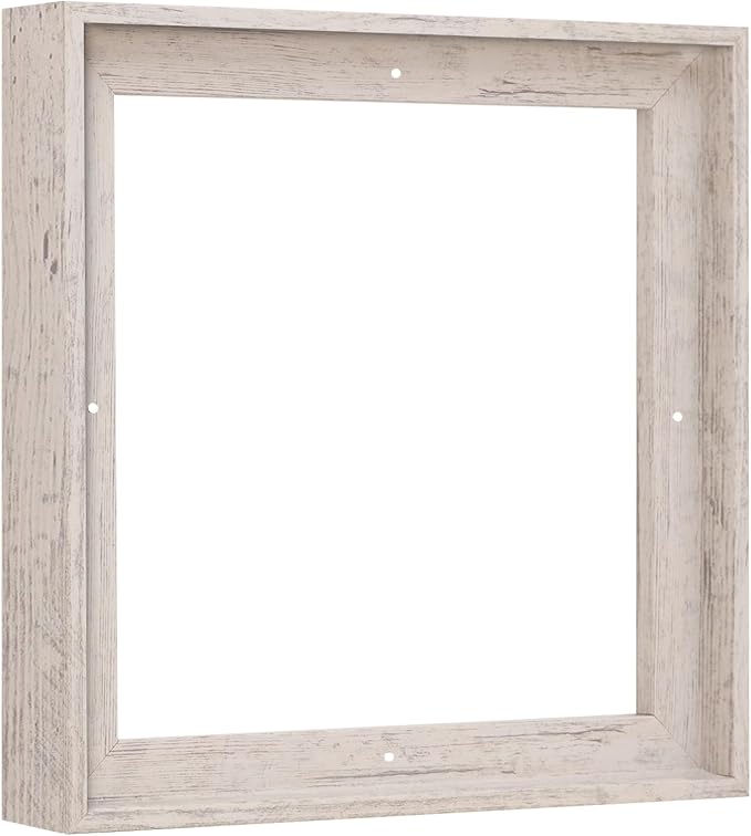 Pixy Canvas Floater Frame 14x14 for 1-1/2 (1.5) inch Deep Canvas Paintings/Canvas Prints/Wood Canvas Panels/Wall Art/Wall Decor/Home Decor/Artwork (Distressed White, 14 x 14 inch, Square)