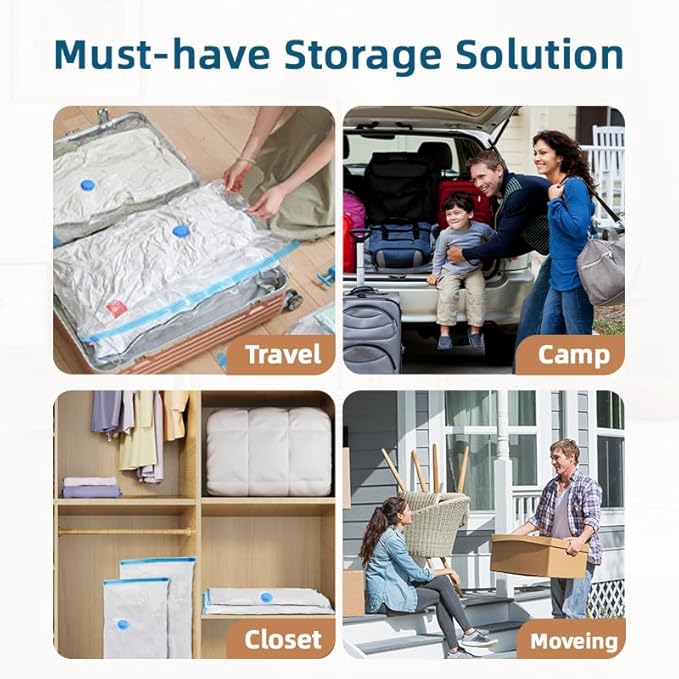10 Pack Vacuum Storage Bags with Hand Pump,Double zipper sealing, 2 Jumbo + 4 Large + 4 Medium Vacuum Seal Bags for Clothing,Blankets,Comforters (10, Electric Pump)