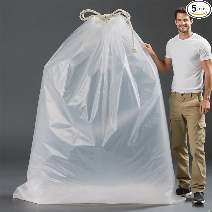 Giant Storage Bags 59 x 99 inches Huge Clear Plastic Bags Perfect for Garage, Furniture, Luggage, Home Appliances, Kids Toys, Equipments, Industry or Agriculture Use and More (5 pack)