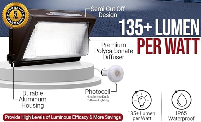 RuggedGrade 200W LED Wall Pack - Durado II Series - 26,000 Lumens - Semi Cut-Off - 5000K Bright White - Outdoor LED Wall Light - Bronze Housing - DLC 5.1 Premium