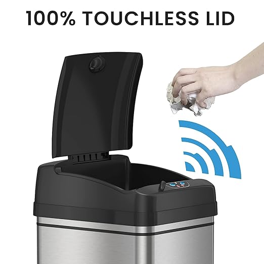 iTouchless 13 Gallon Sensor Trash Can with AC Adapter, Battery-Free Stainless Steel Automatic Bin with Odor Filter, Great for Kitchen and Office