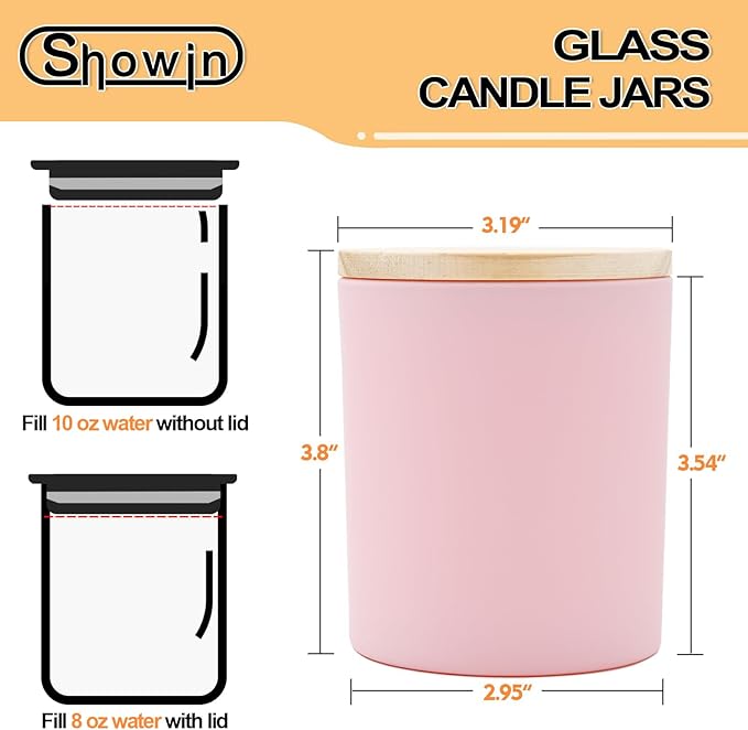 SHOWIN 10 OZ Thick Candle Jars for Making Candles 15 Pcs, Empty Jars with Wood Lids for Candle Making, Sample Container, Matte Pink
