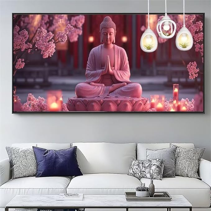 Buddha Paint by Numbers Kits for Adults Beginners,Colorful Canvas Paint by Numbers for Adults Candle,DIY Hobbies for Women Watercolor Oil Drawing Paintwork with Paint/Brushes,Gifts 20x40in XYY-293