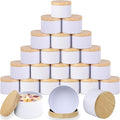 ABK 24PCS 4oz White Candle Tins With Wood Grain Lids, Matte Jars for Candle Making, Empty Metal Container