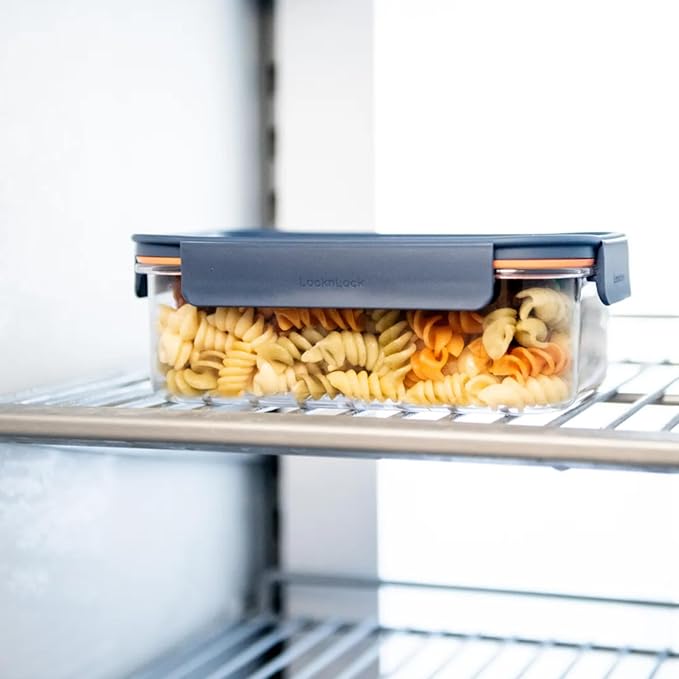 LocknLock LBF406RS2N Bisfree Modular Plus Food Storage Containers for Lunch, Meal Prep, Stackable, BPA-Free, Leakproof, Microwave, Dishwasher, Freezer-Safe, 4 Pieces, 2 Boxes and 2 Lids, Navy, 2.1L