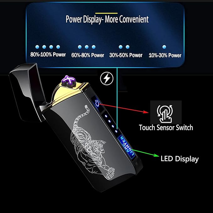 T3-Tiger Arc Lighter - Smart, USB Rechargeable, Windproof, Flameless, Lightweight Plasma Lighter for Fire, BBQs, Fireworks, Candle, Camping - Outdoors Indoors