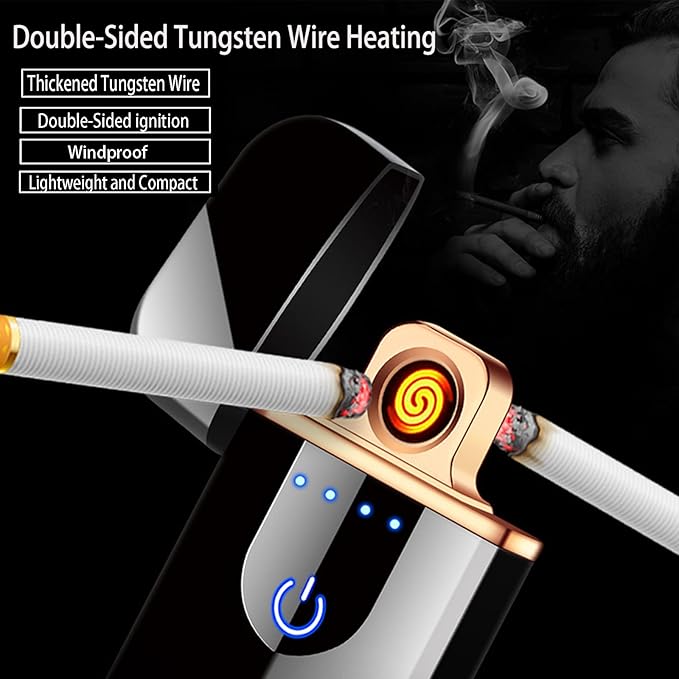 Electronic Lighter Smart USB Rechargeable, Mini Portable Design with Touch Dual-Sided Ignition - Windproof and flameless, Featuring Plasma Technology, Battery Indicator, and Lightweight Build (Red)