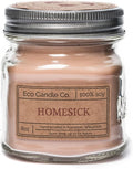 ECO CANDLE CO. Mason Jar Candle, Homesick, 8 oz. - Scents of Apples, Sugar, Butter, & Spices - 100% Soy Wax, No Lead, Kraft Label & Antiqued Pewter Lid, Hand Poured, Made from Midwest Grown Soybeans