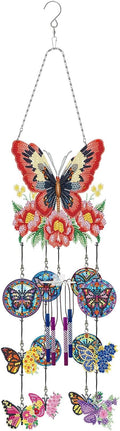 Butterfly Diamond Art Wind Chimes DIY Kits 5D Diamond Art Painting Wind Chime Hanging Ornament Set Double Sided Special Shaped Beads by Number Stitch Butterfly Wind Chime Pendant for Yard Home Decor
