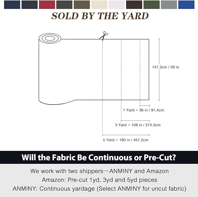 ANMINY 100% Waterproof Outdoor Fabric 15 Yards, 58" W 600D Marine Canvas Fabric with PVC Backing, Ripstop Upholstery Material by The Yard for Furniture Boat Covers Tent Awning, Blue