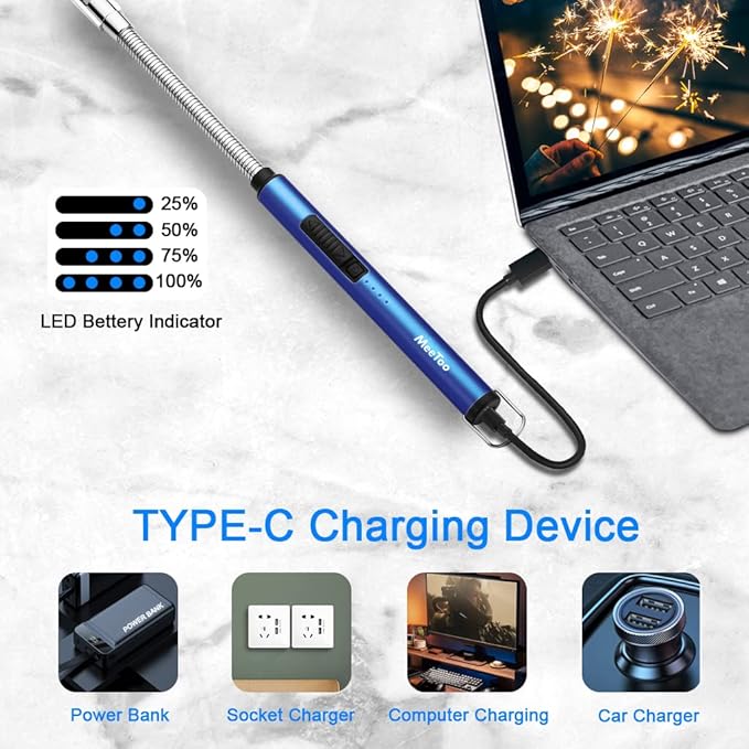 MeeToo Lighter, Electric Candle Rechargeable USB Lighter Plasma Arc for Candle Christmas Birthday Camping Dark Blue