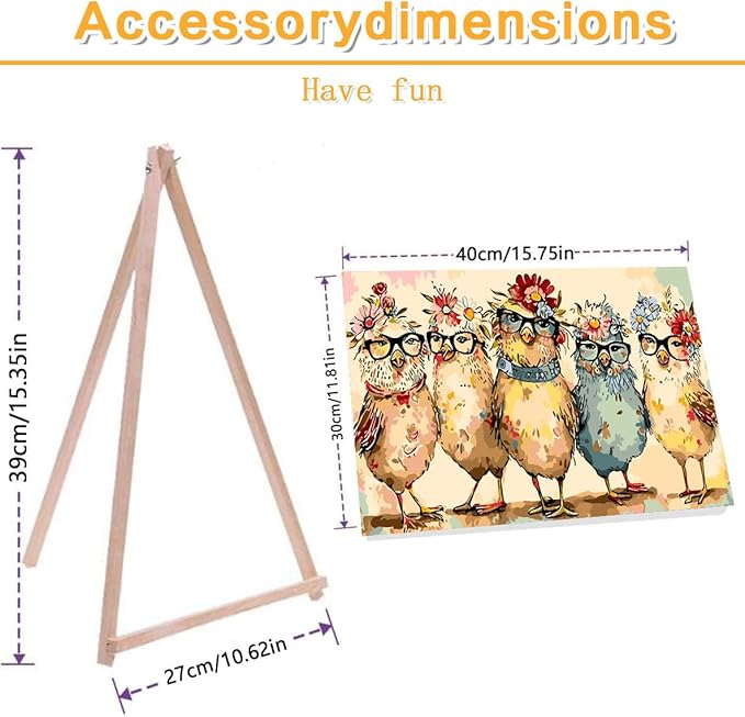 Meothan Framed Hen Paint by Numbers Kits for Adults, Chicken Paint by Number on Canvas Adults Beginners for Home Wall Decor 12x16inch (with Framed Easel)
