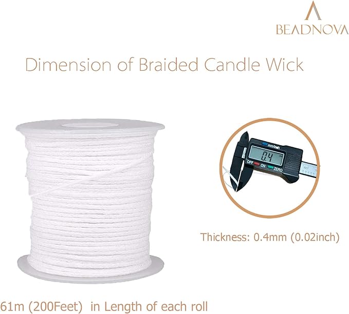 BEADNOVA Candle Wick 400 ft Braided Cotton Candlewick Core Braided Wick for Candle DIY and Making (122m/134yard/400 Foot)