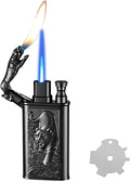 Torch Lighter, Relief Tiger Design Magic Dual Flame Lighter with Adjusting Flame Tool, Creative Windproof Lighter, Cool Jet Flame Butane Lighter, Refillable Butane Lighter for Outdoor Indoor