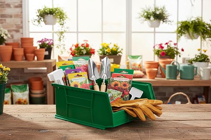 Hudson Exchange 11" x 11" x 5" (3 Pack) Plastic Stackable Storage Bin and Hanging Container, Green